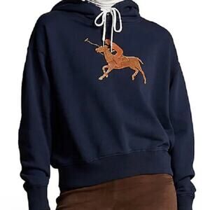 Polo Ralph Lauren Pony Applique Leather French Terry Cropped Hoodie Size XXL